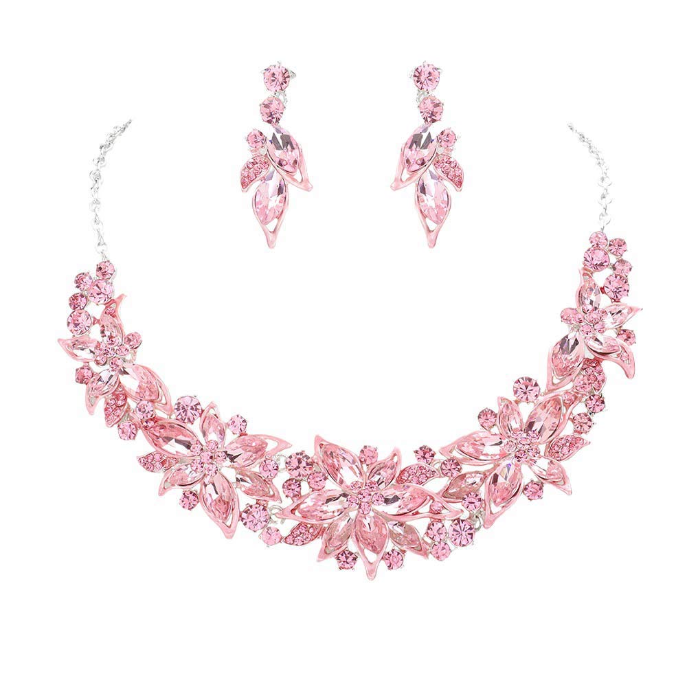 Pink Flower Stone Cluster Embellished Evening Jewelry Set, is elegant and radiant. It features an eye-catching flower stone cluster that adds a special touch to any evening look. This jewelry set sparkles and shines, making it the perfect accessory for special events or an exquisite gift.