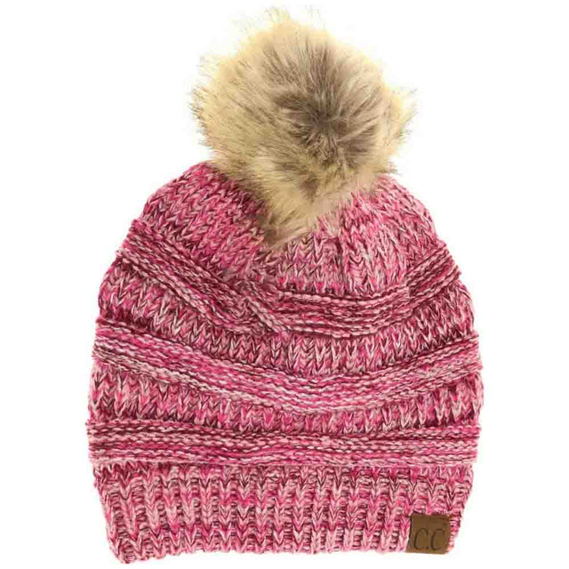 Pink Four-Tone Fur Pom CC Beanie combines warmth and style with its distinctive four-tone color palette and a soft, plush fur pom-pom. Crafted for comfort and durability, this beanie provides reliable insulation for cold weather while adding a sophisticated touch to your winter wardrobe. Its versatile design pairs effortlessly with various outfits, making it a practical yet fashionable accessory for expert-level winter preparation. 
