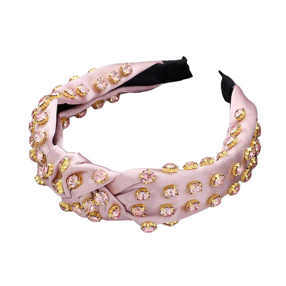 Pink Glass Stone Cluster Decorated Knot Headband, This elegant headband is the perfect accessory for adding a touch of glamour to any outfit. The sparkling glass stones and intricate knot design create a luxurious and stylish look. Made from high-quality materials, this headband is both durable and beautiful.