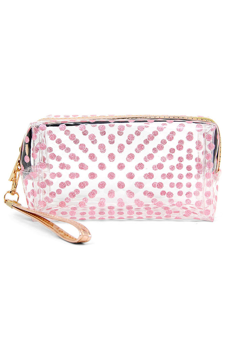Glittered Polka Dots Pouch combines stylish design with practical functionality. Featuring a durable exterior adorned with shimmering polka dots, it offers a secure and elegant way to organize your essentials. Its compact size makes it ideal for daily use or travel, ensuring your items stay protected and easily accessible. Perfect for those who appreciate both fashion and utility in their accessories. 