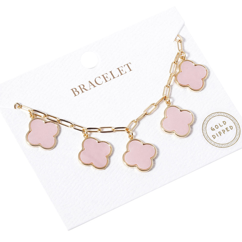 Pink Gold Dipped Quatrefoil Charm Station Bracelet, is the perfect accessory for any occasion. Crafted from quality materials, it features an attractive quatrefoil charm station and a classic clasp for added security. The perfect blend of fashion and function. Excellent gift for the people you love on any occasion.
