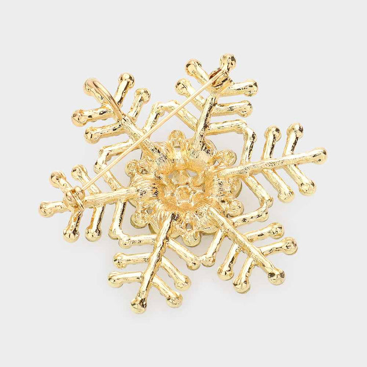 Elegant snowflake brooch pin adorned with sparkling rhinestones, perfect for adding a festive touch to winter outfits, coats, scarves, or hats. Ideal accessory for holiday parties, weddings, or as a thoughtful seasonal gift. A stylish way to showcase charm and elegance during the winter season.