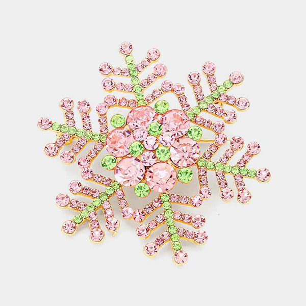 Elegant snowflake brooch pin adorned with sparkling rhinestones, perfect for adding a festive touch to winter outfits, coats, scarves, or hats. Ideal accessory for holiday parties, weddings, or as a thoughtful seasonal gift. A stylish way to showcase charm and elegance during the winter season.