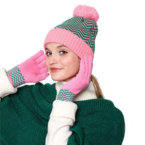 Pink Green Zigzag Chevron Patterned Touch Smart Gloves, crafted from a soft fabric, these gloves feature specialized conductive fingertips to keep you in touch with your technology while keeping you warm. A pair of these gloves are winter gift for your family, friends, or anyone you love. Complete your outfit in a trendy style!