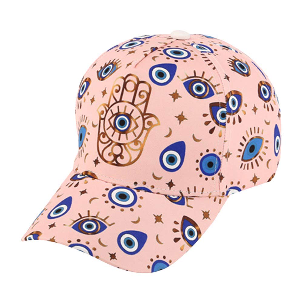 Pink Hamsa Hand Pointed Evil Eye Pattern Printed Baseball Cap offers a stylish and protective addition to your wardrobe. The intricate design features a Hamsa hand, known for its protective properties against evil eye, printed on a classic baseball cap. Stay fashionable and guarded with this unique accessory.