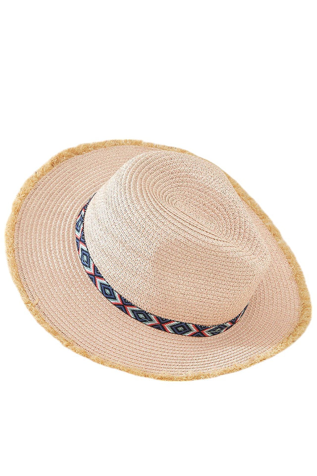 Pink Indian tribes trim frayed fedora hat design maintains optimal crown height and brim angle for enhanced facial complementarity. Crafted using specialized techniques that ensure structural integrity while preserving the distinctive cultural motifs, this sophisticated accessory represents the intersection of ethnographic authenticity and contemporary styling versatility.