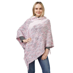 Pink Knit Hooded Poncho, delicate, warm, on-trend & fabulous, a luxe addition to any cold-weather ensemble. This hooded poncho with a Maggie sleeve is the perfect accessory featuring the oh-so-trendy soft chic garment. Perfect Gift for wife, mom, birthday, holiday, etc.