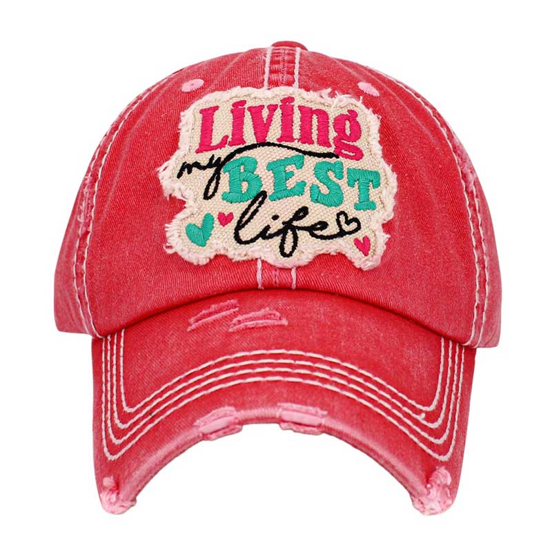 Pink Living My Best Life Message Vintage Baseball Cap, is the perfect way to express your state of mind. Crafted from lightweight cotton twill, it's flexible and comfortable even in hot weather. With an adjustable slide closure, this cap is a great fit for anyone. Be sure to live your best life with this stylish cap.