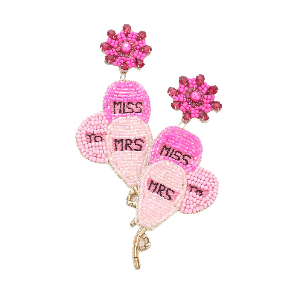 Pink Miss To Mrs Message Felt Back Beaded Triple Balloon Earrings, coordinate these beautiful earrings with any outfit to draw attention from the crowd everywhere, even on any occasion. Especially the wedding ceremony. These are the perfect gift for birthdays, anniversaries, Mother's Day, Graduation, etc.