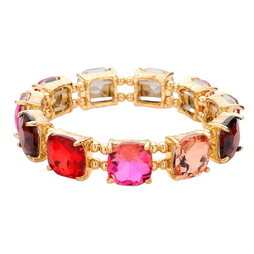 Pink Multi Cushion Square Stone Stretch Evening Bracelet, features a delicate combination of stones set in a modern cushion square. Perfect for adding sparkle and sophistication to any outfit. This is the perfect gift, especially for your friends, family, and the people you love and care about.