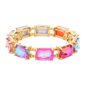 Pink Multi Emerald Cut Stone Stretch Evening Bracelet, crafted from shimmering and high-quality glass beads. The Emerald cut of the stones makes sparkle and adds a touch of sophistication to any special occasion outfit. A timeless piece of jewelry perfect in any collection. Perfect gift for special ones on any special day.