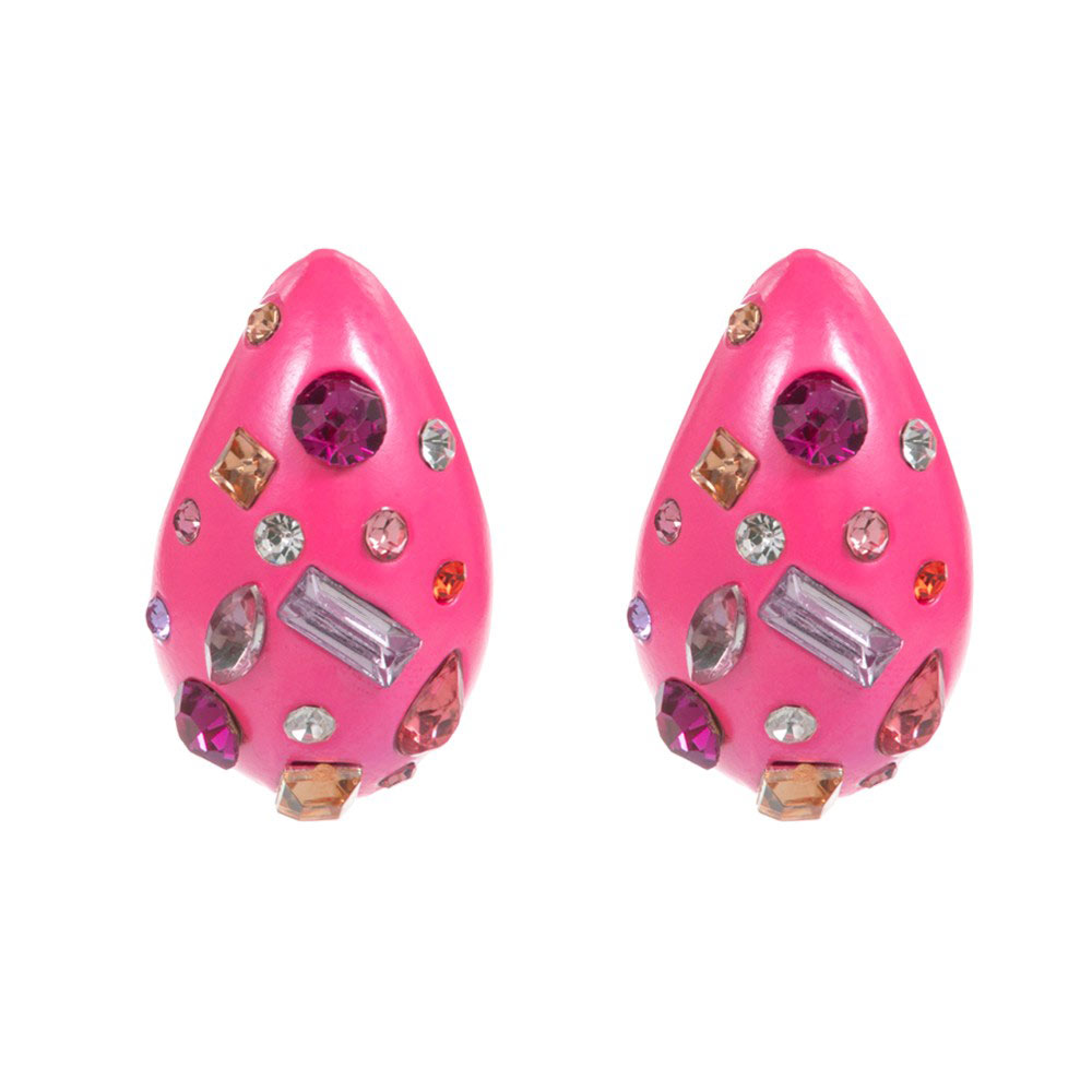 Pink Multi Stone Paved Teardrop Earrings, feature an elegant and eye-catching design with a variety of sparkling stones, adding a touch of glamour to any outfit. Made with high-quality materials, they are ensure both style and comfort. Perfect for any occasion, these earrings are a must-have for any jewelry collection.