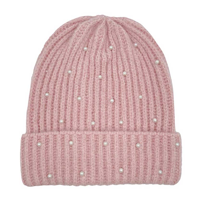 Pink Knitted Pearl Beanie Hat, Stay warm in perfect style. This beanie is knitted with lightweight wool and features delicate pearl detailing for an effortless chic look. The lightweight wool helps to keep in warmth and is sure to be durable, keeping you warm for years to come. Nice and thoughtful gift idea in Cold Ace.