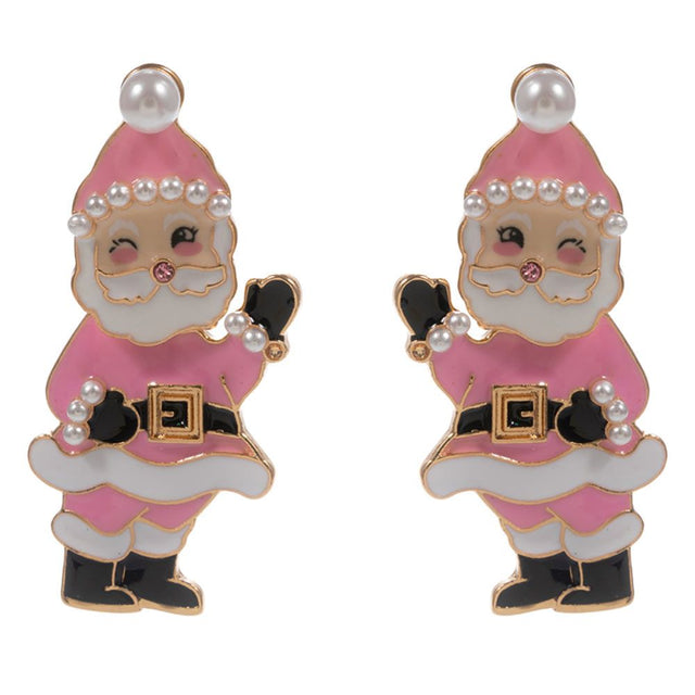Bring playful cheer to your look with these festive winking Santa earrings, complete with pearl accents and bright details. A whimsical holiday accessory perfect for parties, gifting, or spreading seasonal joy.