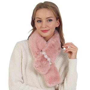 Pink Pearl Flower Faux Fur Pull Through Scarf, is delicate, warm, on-trend & fabulous, and a luxe addition to any cold-weather ensemble. Great for daily wear in the cold winter to protect you against the chill, the classic style scarf & amps up the glamour with a plush material. Perfect gift for birthdays, or any occasion.