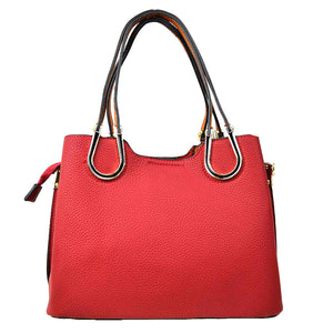 Pink Textured Faux Leather Horseshoe Handle Women's Tote Bag, featuring an eye-catching textured faux leather exterior and a horseshoe-shaped handle. The bag has a spacious interior, perfect for days when you need to carry a lot of items. Its structure and design ensure that your items will stay secure even on the go.