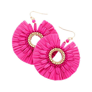 Pink Raffia Trimmed Open Circle Dangle Earrings, turn your ears into a chic fashion statement with these open-circle dangle earrings! These beautifully unique designed earrings with beautiful colors are suitable gifts for wives, lovers, friends, and mothers. An excellent choice for wearing at outings, parties, events, etc.