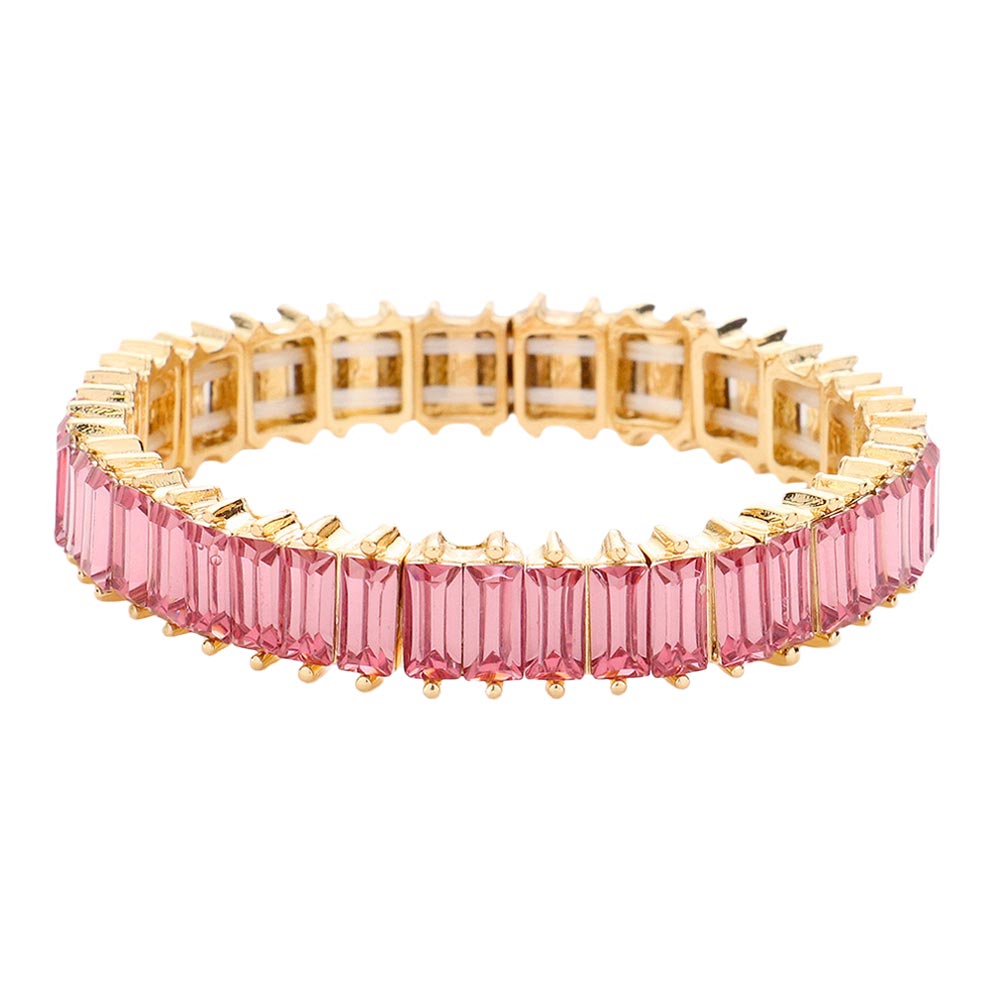 Pink Rectangle Stone Stretch Evening Bracelet, This Rectangle Stone Stretch Evening Bracelet adds an extra glow to your outfit. Pair these with tee and jeans and you are good to go. Jewelry that fits your lifestyle! It will be your new favorite go-to accessory. create the mesmerizing look you have been craving for! Can go from the office to after-hours with ease, adds a sophisticated glow to any outfit on a special occasion
