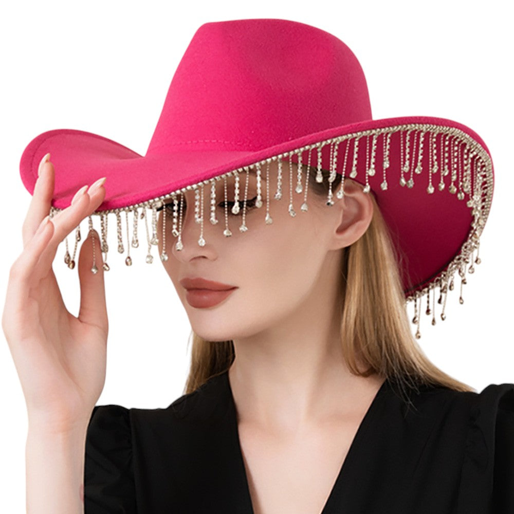 Rhinestone Stone Paved Fringe Around Cowboy Western Hat  display picture 1