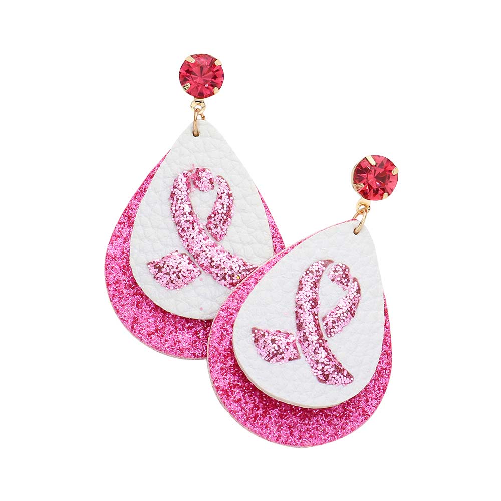 These beautiful earrings feature a round stone bling pink ribbon and a teardrop design that celebrates cancer survivorship and fighting spirit. Show your support with these charming and stylish earrings.