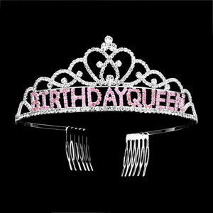 Pink Silver Crystal Rhinestone Birthday Queen Party Tiara, Give your birthday queen the perfect crown fit for royalty with this! Crafted with sparkling crystals and decorative rhinestones, this tiara will make your birthday queen shine. Perfect for birthdays, this tiara makes every special occasion unforgettable and extra special.
