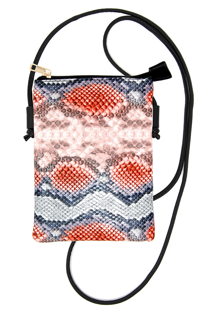 Snake Skin Print Cross Body Bag offers a refined blend of fashion and function. Designed with an adjustable strap for comfortable wear, it features a striking snake skin pattern that enhances any ensemble with a touch of sophistication. Perfectly sized to hold your essentials securely, this bag is an expert choice for those seeking a stylish yet practical accessory for everyday use or special events. 
