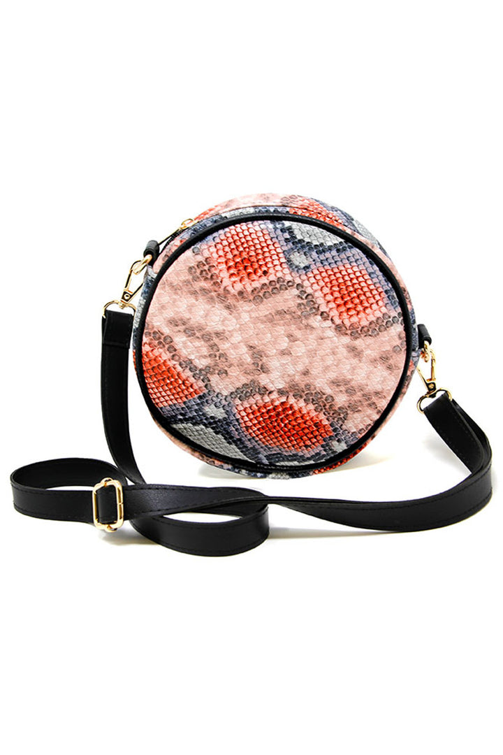 Snake Skin Print Round Crossbody Bag offers a refined blend of style and practicality. Its distinctive round shape and textured snake skin pattern provide a modern, sophisticated look, while the adjustable strap ensures comfortable, hands-free wear. Designed to hold your essentials securely, this bag is an expert choice for those who appreciate fashion-forward accessories with functional appeal.