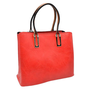 Pink Solid Faux Leather Tote Bag Shoulder Bag, is perfect for the modern woman. Crafted with genuine faux leather, this stylish bag is durable, light, and spacious, and with adjustable straps, it is perfect for everyday use. Its sleek design will have you turning heads wherever you go.