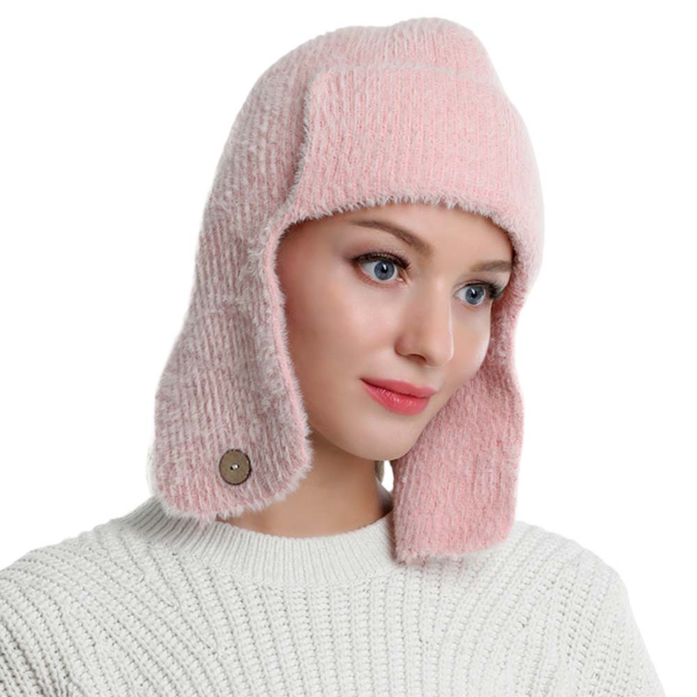 Pink Solid Knit Trapper Hat, wear this beautiful trapper hat with any ensemble for the perfect finish before running out the door into the cool air. An awesome winter gift accessory and the perfect gift item for Birthdays, Christmas, Stocking stuffers, Secret Santa, holidays, anniversaries, Valentine's Day, etc.