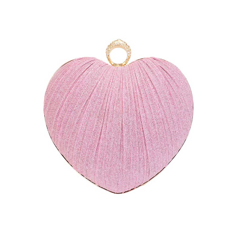 Pink Sparkle Fabric Heart Fold Clutch Evening Bag Crossbody Bag is the perfect accessory for any evening event. Its compact and versatile design allows for both handheld and crossbody wear. The sparkling fabric adds a touch of glamour to any outfit, making it a must-have for any fashion-forward individual.