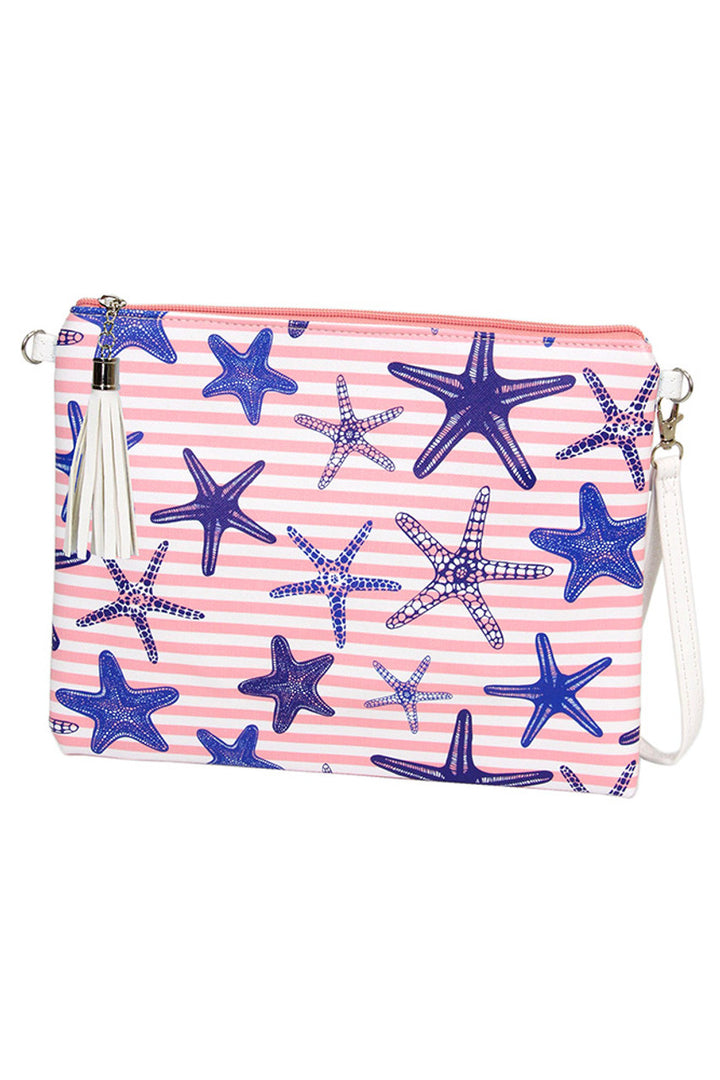 Starfish body cross clutch with 2 strap features two adjustable straps for versatile wear. Its unique design combines style with practicality, offering ample space for essentials while ensuring hands-free convenience. Crafted for those who appreciate distinctive accessories, this clutch adds a sophisticated touch to any outfit. 