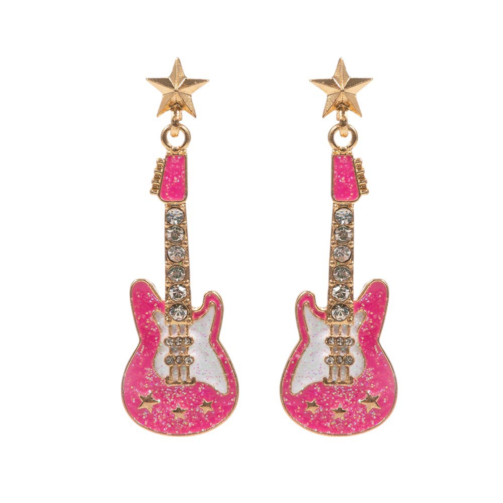 Pink-Stone Embellished Glittered Enamel Guitar Dangle Earrings add a touch of sparkle and charm to any outfit. With their unique design and high-quality materials, these earrings are perfect for music lovers and fashion enthusiasts alike. Elevate your style with these stunning and beautifully crafted earrings.