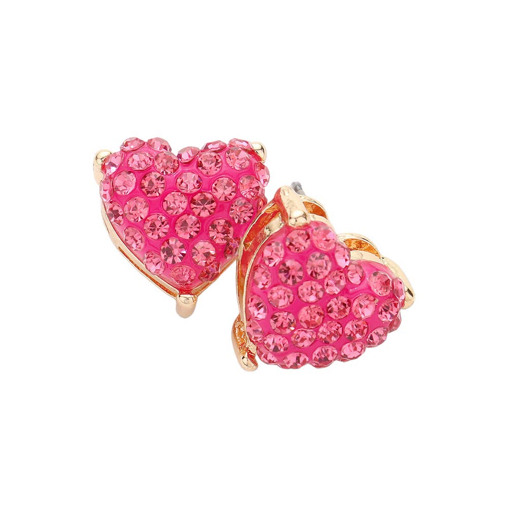 Pink Stone Embellished Heart Stud Earrings, make a timeless addition to any jewelry collection. Crafted with a metal alloy and glittering stones, these classic earrings are sure to remain sparkling and beautiful for years to come. Add a hint of glamour to any look with these elegant and stylish earrings.