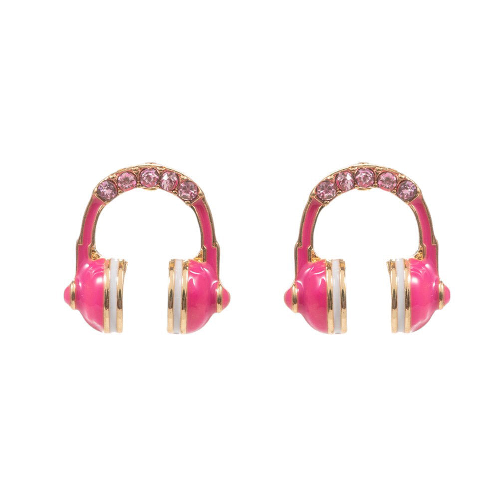 Pink-Stone Paved Enamel Headphone Stud Earrings are a must-have for any music lover.Made with high-quality materials, these earrings are durable and stylish.The stone and enamel detailing adds a touch of elegance, making them perfect for any occasion.Show off your passion for music with these unique and fashionable earrings