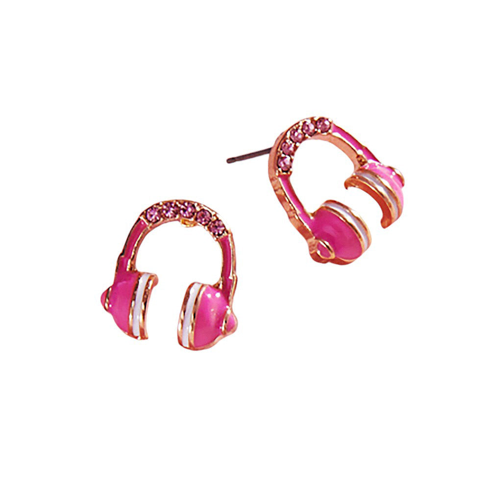 Pink-Stone Paved Enamel Headphone Stud Earrings are a must-have for any music lover.Made with high-quality materials, these earrings are durable and stylish.The stone and enamel detailing adds a touch of elegance, making them perfect for any occasion.Show off your passion for music with these unique and fashionable earrings