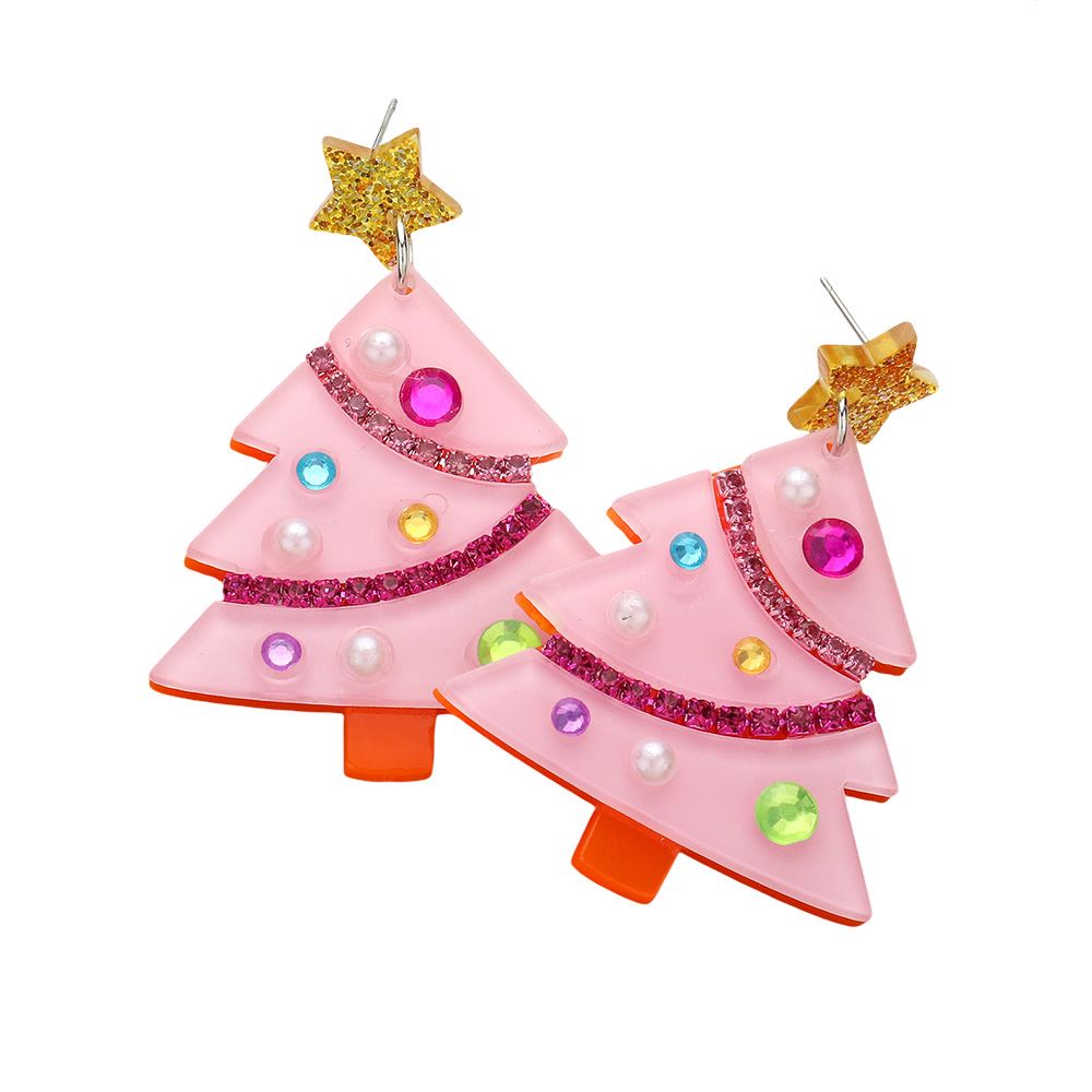 Pink-Stone Pointed Glittered Resin Christmas Tree Dangle Earrings add a touch of festive sparkle to any holiday outfit. Crafted with pointed stones and glittered resin, these earrings are perfect for those who want to stand out this Christmas. Made with high-quality materials, they are both stylish and durable.