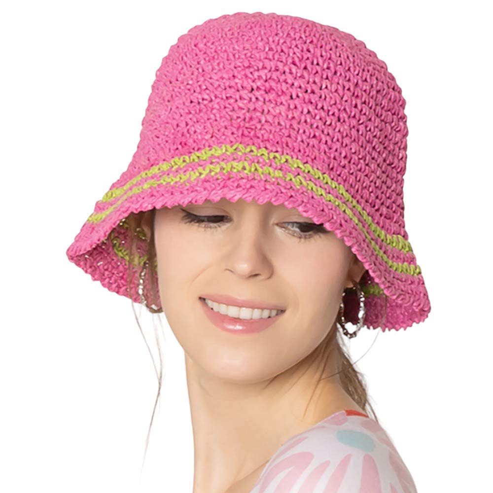 Pink Rock this Stripe Straw Bucket Hat and keep the sun out of your eyes while staying stylish! Made with durable and lightweight straw with a fun stripe pattern, this hat is perfect for any outdoor adventure. Stay cool, and stay trendy with this must-have accessory! A perfect gift Outdoor Striped Sun Hat.