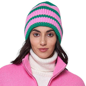 Pink Striped Cuff Beanie Hat, is a perfect accessory for the colder months. Crafted from acrylic and polyester materials, this beanie provides maximum warmth without compromising on style. Its unique striped cuff design ensures comfort and a standout look. Stay warm and look stylish with the Striped Cuff Beanie Hat.