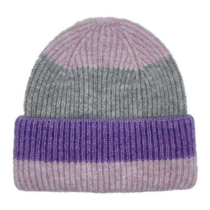 Striped Ribbed Beanie Hat