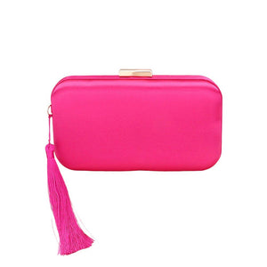 Pink Tassel Pointed Solid Clutch Crossbody Bag, Give your style a playful twist with this! Featuring a unique pointed shape and eye-catching tassel accents, this bag is perfect for adding a touch of quirkiness to any outfit. Stay organized and stylish with this fun and functional accessory.