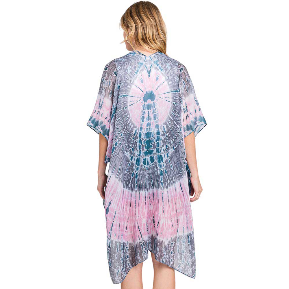 Pink Tie Dye Print Kimono Poncho, is the perfect addition to any wardrobe. Made of high-quality polyester fabric with a unique tie dye print, it is both stylish and comfortable. Its versatile design allows for a variety of styling options, making it a must-have for all fashion enthusiasts. Gift it yourself or to loved one.