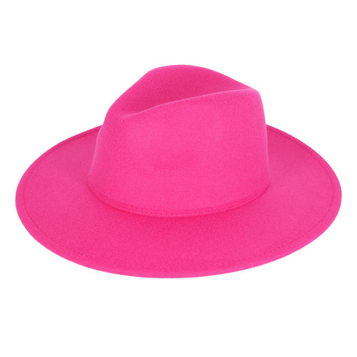 Women's Solid Color Classic Wide Brim Fedora Hat Panama - Pink