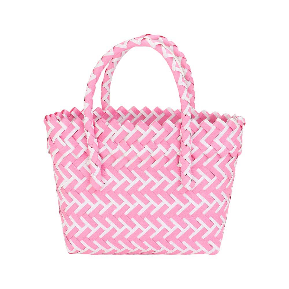 Pink Woven Basket Mini Micro Tote Bag is expertly crafted with a unique design that combines both fashion and function. Its sturdy woven construction provides durability and its compact size makes it perfect for carrying essentials while on the go. Add a touch of style to your every day with this versatile tote bag.