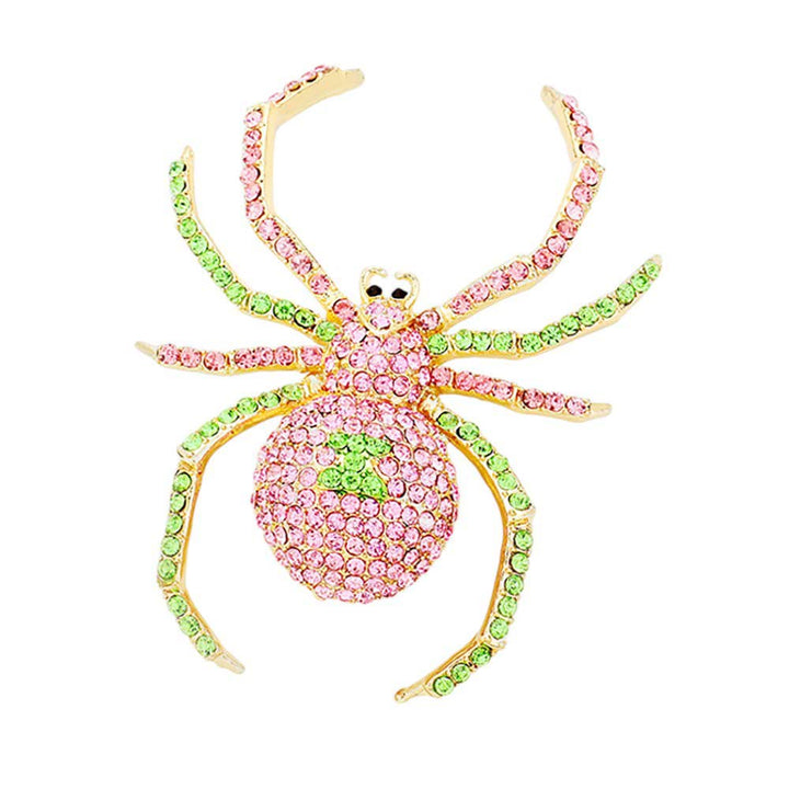 Pink-Green-Crystal Embellished Spider Brooch adds a touch of elegance to any outfit. The sparkling crystals and intricate design make it a unique and eye-catching accessory. Perfect for adding a touch of glamour to your wardrobe, this brooch is a must-have for fashion-forward individuals.