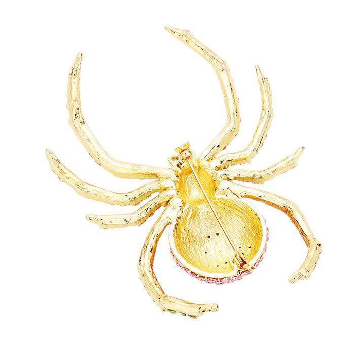 Pink-Green-Crystal Embellished Spider Brooch adds a touch of elegance to any outfit. The sparkling crystals and intricate design make it a unique and eye-catching accessory. Perfect for adding a touch of glamour to your wardrobe, this brooch is a must-have for fashion-forward individuals.