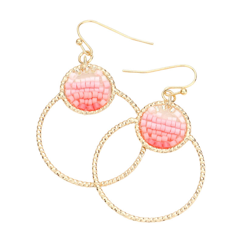 Pink Open Metal Circle Beads Embellished Dangle Earrings are a great way to add some flair to your outfits! Make a statement in style earrings that are sure to turn heads. Perfect for any occasion, bring the fun and flair to your outfit to stand out! Great gift for Christmas, Birthday, Anniversary, Cumpleanos, Navidad