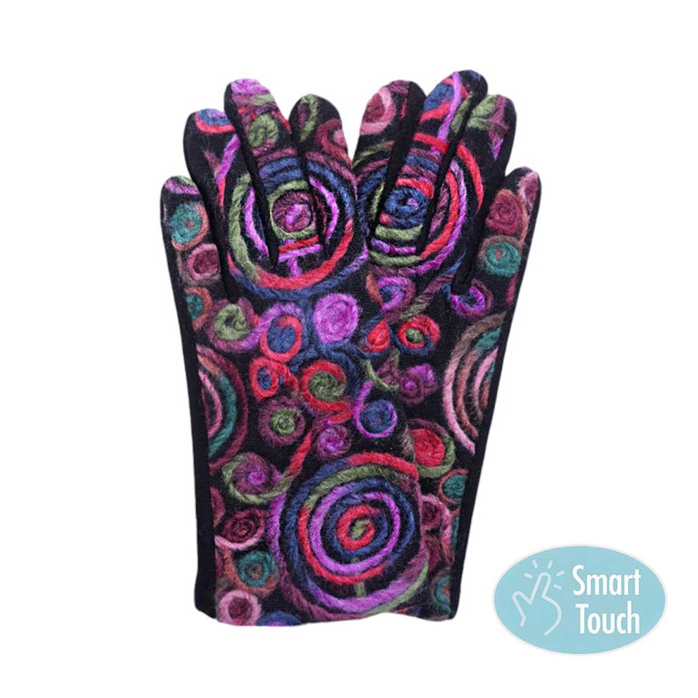 Purple Abstract Swirl Yarn Embroidered Smart Touch Gloves, Keep your hands warm and stylish! These gloves feature a unique abstract yarn design and smart touch technology, allowing you to use your phone, tab, or any touch-sensitive devices without taking off your gloves. Stay connected and cozy with these must-have gloves.