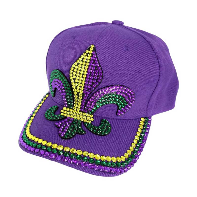 Denim Bing Studded Mardi Gras Fleur de Lis Baseball Cap: an eye-catching piece with a unique Mardi Gras design. Made with stylish studs and a bold Fleur de Lis emblem, this cap is perfect for adding a touch of festive charm to any Mardi Gras outfit. Get ready to celebrate Mardi Gras events in style!