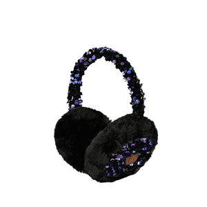 Purple Black C.C Faux Fur Sequin Earmuff, this earmuff is designed with a faux fur and sequin finish for style and warmth. This is the perfect winter accessory for any occasion or any outdoor activity. It is lightweight and adjustable, offering comfort and superior insulation against cold temperatures. Perfect winter gift choice.