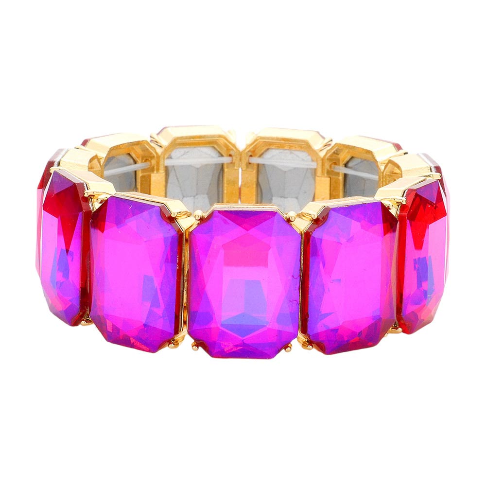 Purple Emerald Cut Stone Stretch Evening Bracelet, features an emerald cut stone that will shimmer in any light. It's an easy-to-wear bracelet that's perfect for any party or any occasion. Perfect gift for birthdays, anniversaries, Mother's Day, Graduation, Prom Jewelry, Just Because, Thank you, etc. Stay elegant.